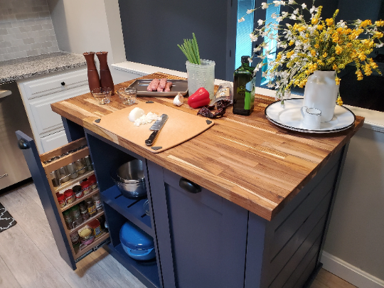 Kitchen island with spice rack. Custom furniture